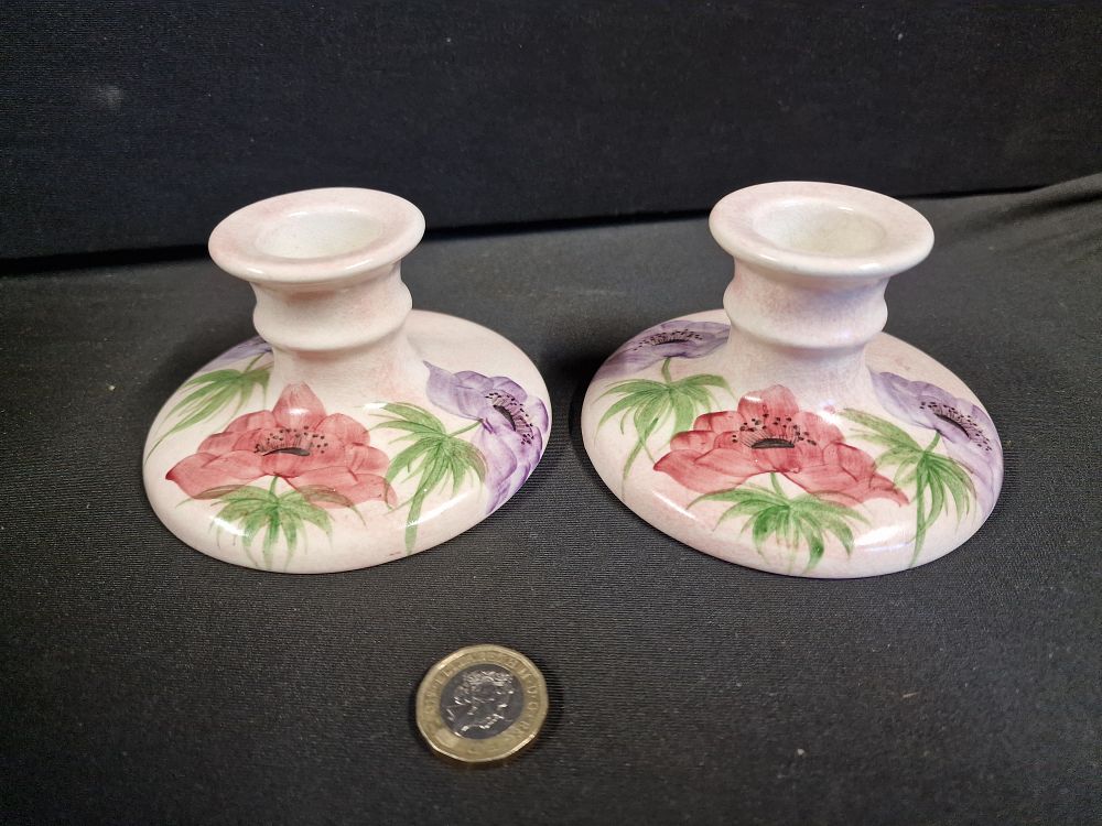Lot 210: Pair of Vintage Radford Pottery Hand Painted Candle Stick Holders