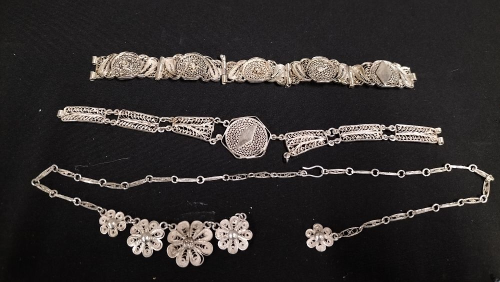Lot 199: Two Broken Filigree silver Bracelets and a Broken...