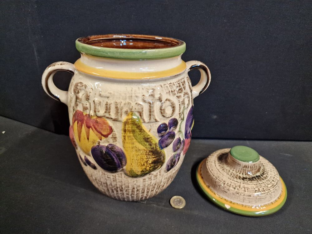 Lot 221: Vintage Scheurich Keramik Rumtopf Jug from West Germany Lid has a Chip