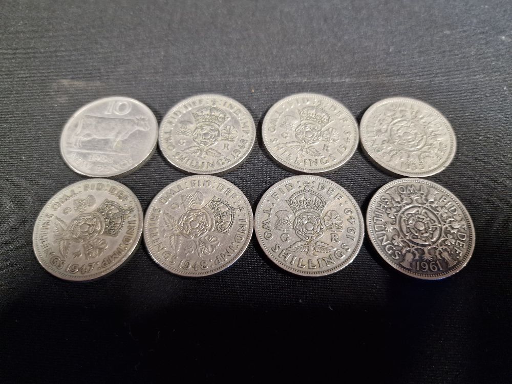 Lot 223: Selection of Vintage Coins inc Two Shillings Coins
