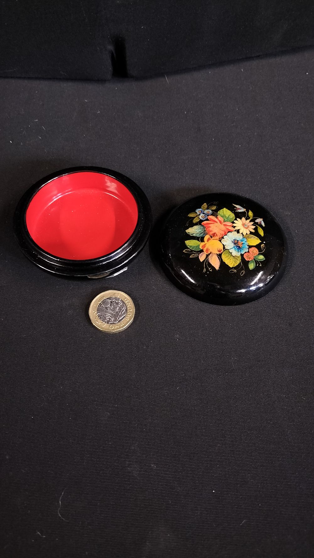 Lot 237: USSR Laquard Floral Trinket Dish with Lid 