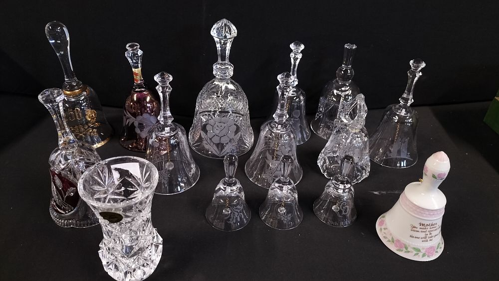 Lot 265: Selection of glass and crystal bells including Caithness