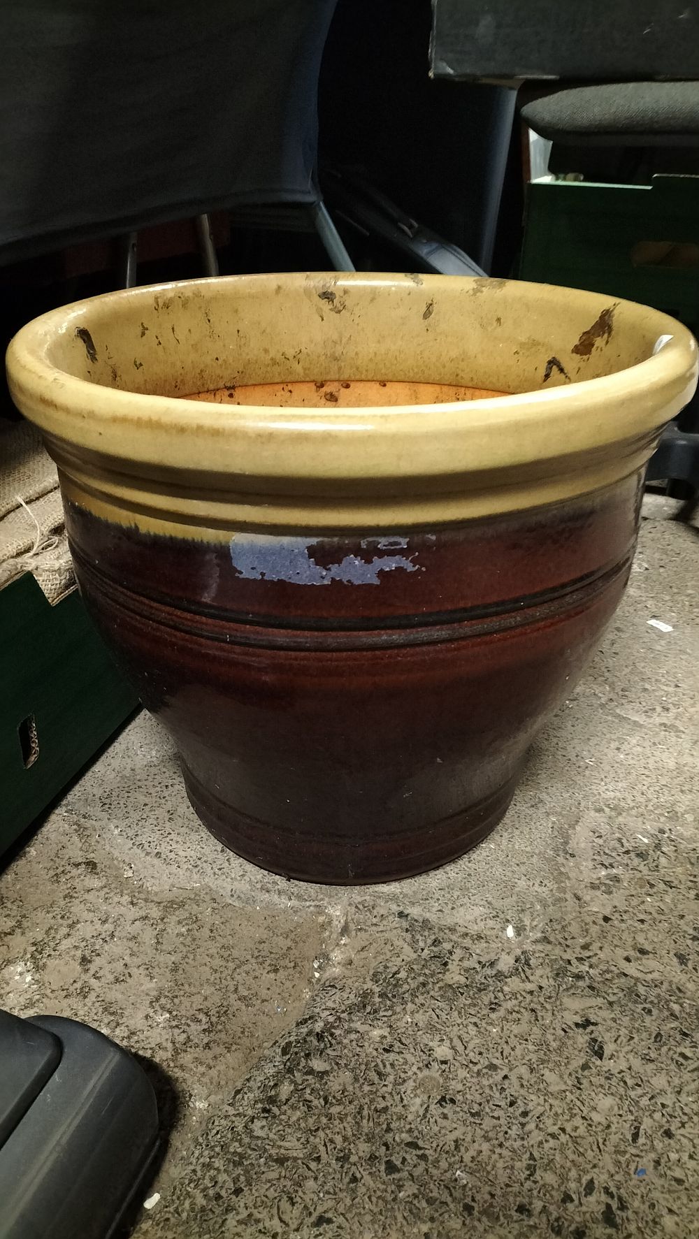 Lot 273: Terracotta Glazed planter. Measures approx 33 x 38...