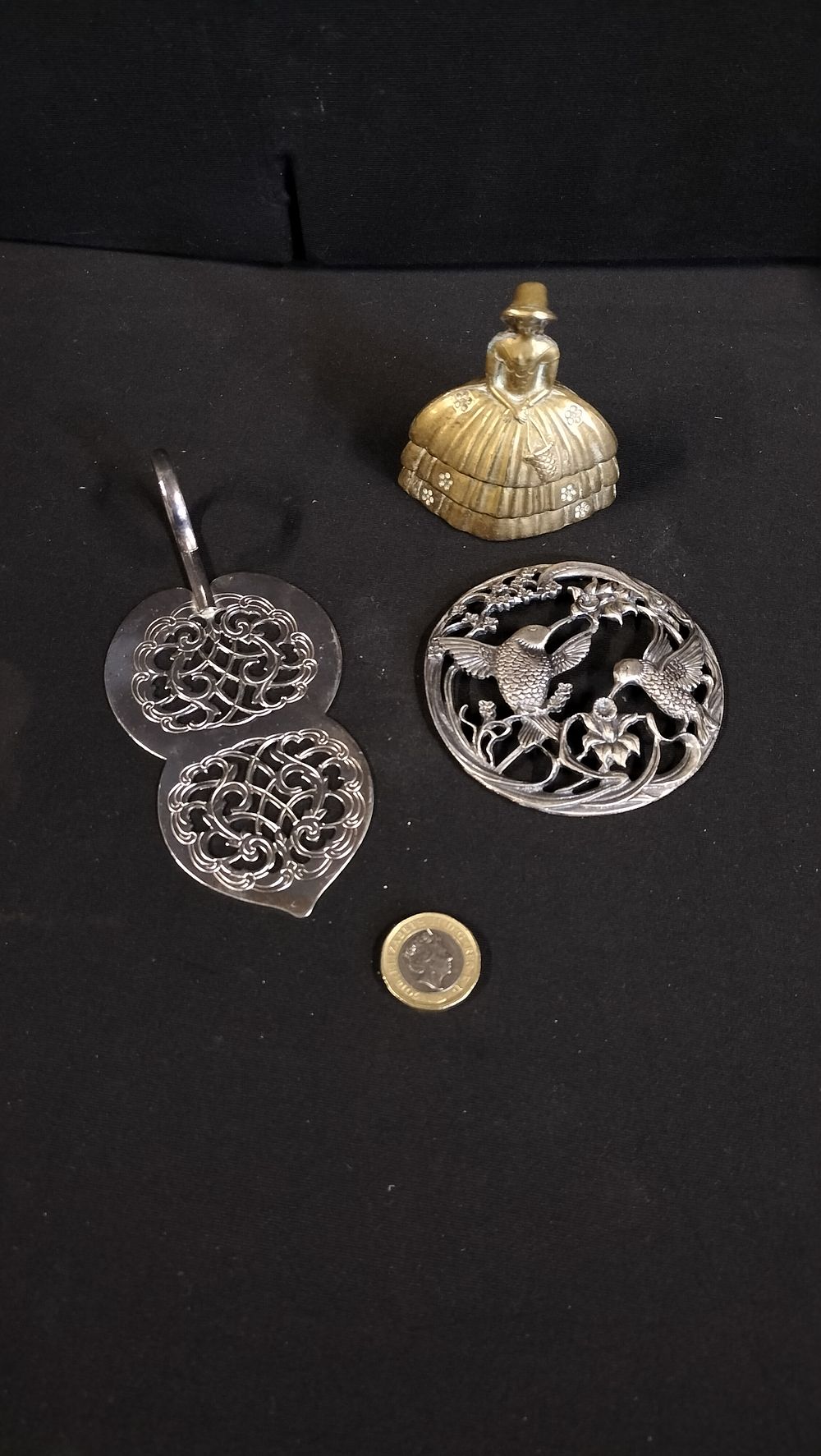 Lot 298: Pewter Brooch. No Clasp. Ornate Silver Plated Cake...