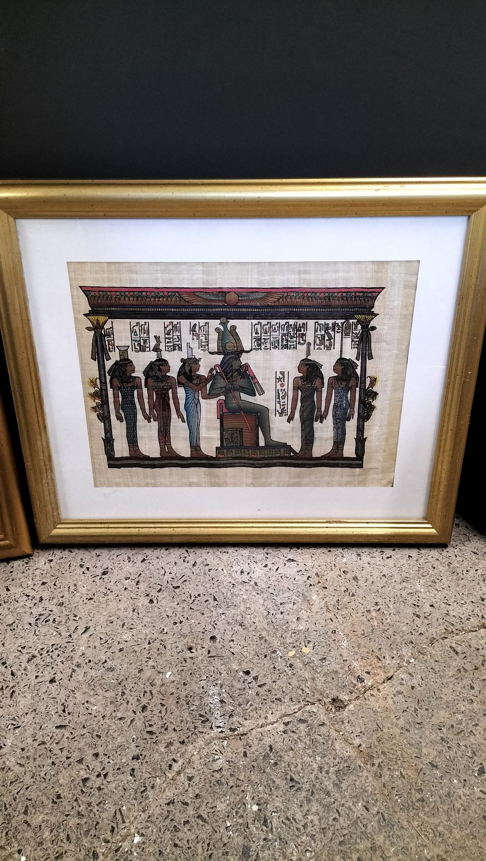 Lot 308: Framed Papyrus Picture Depicting a funerary scene. Measures...