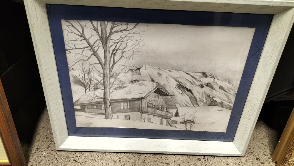 Lot 315: Framed. Signed  Hand Drawn Picture of a winter...