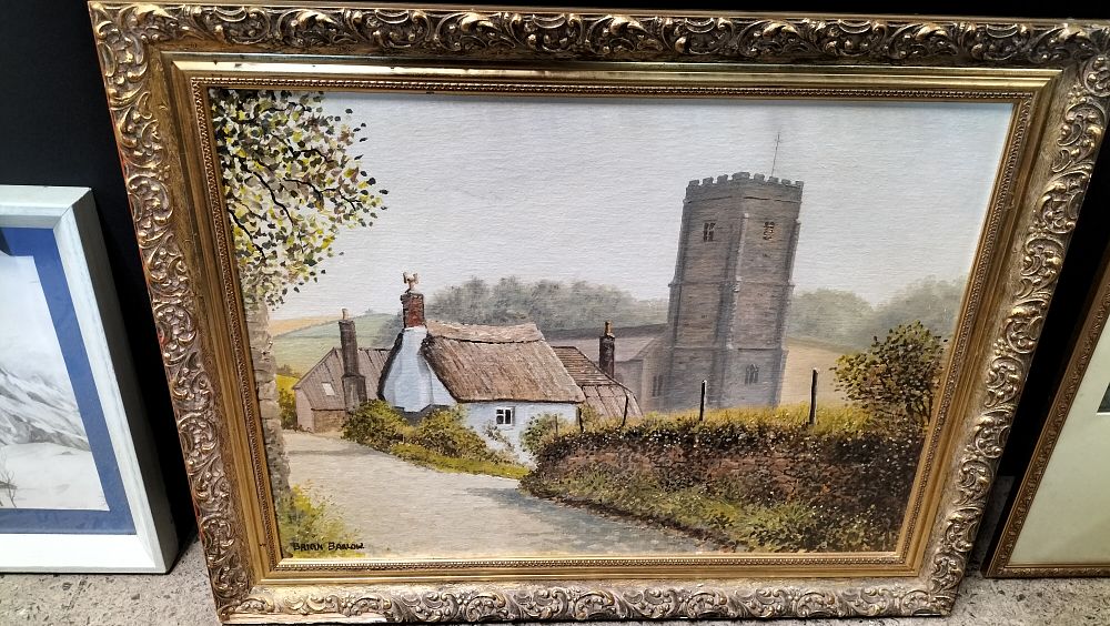 Lot 316: Oil on Board Painting of a village Church....