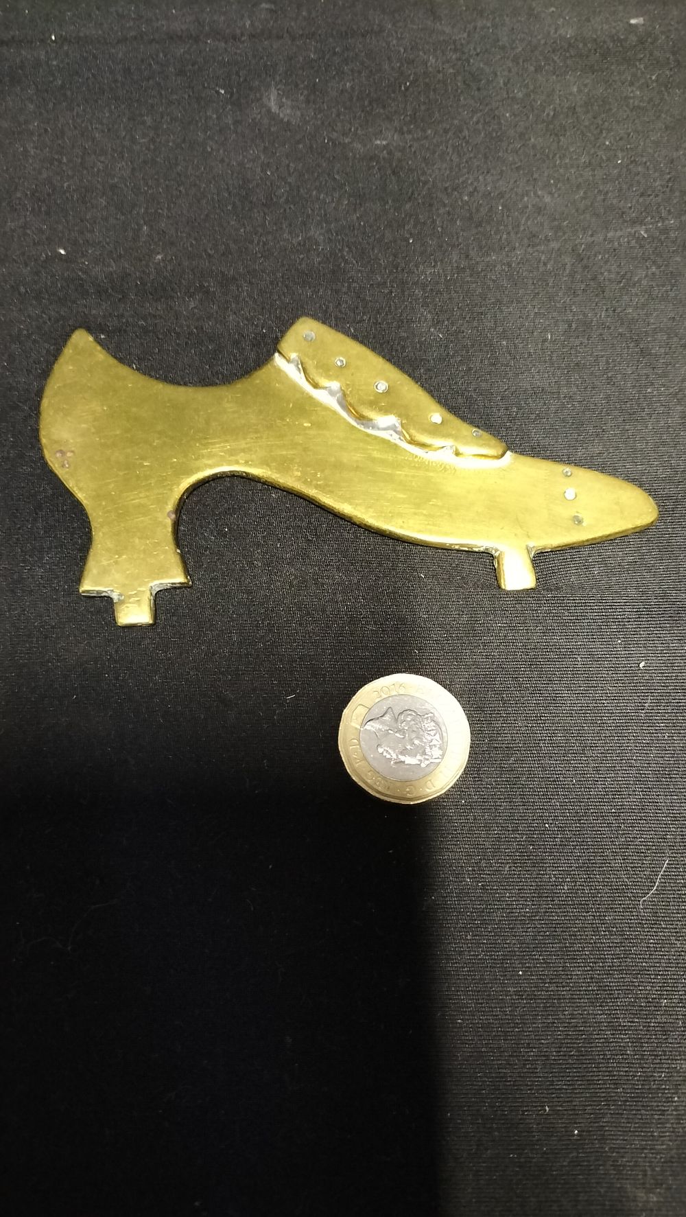 Lot 344: Vintage Brass Cobblers Shoe  Display. Missing Base 