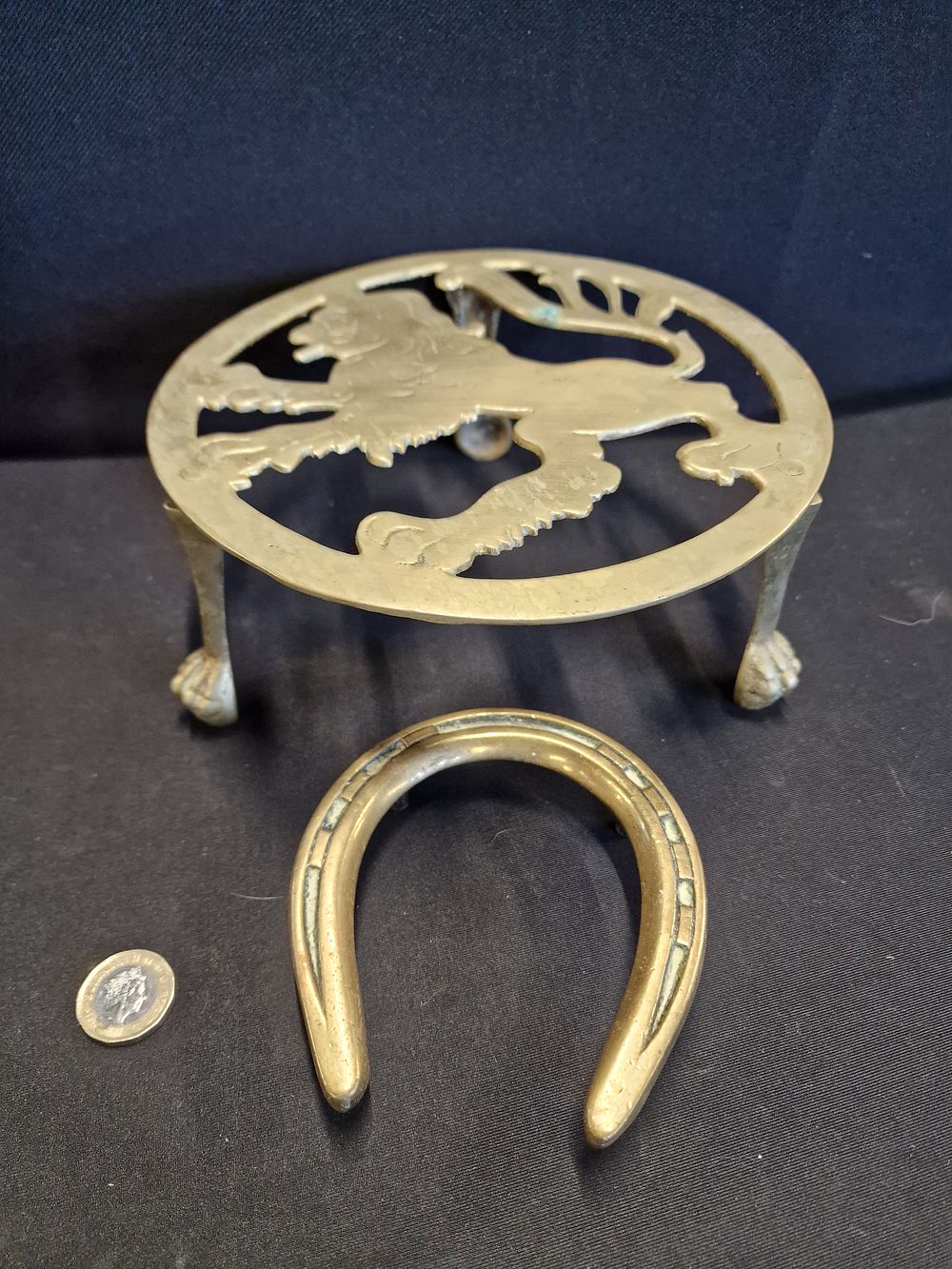 Lot 564: Vintage Brass Stand and Horseshoe