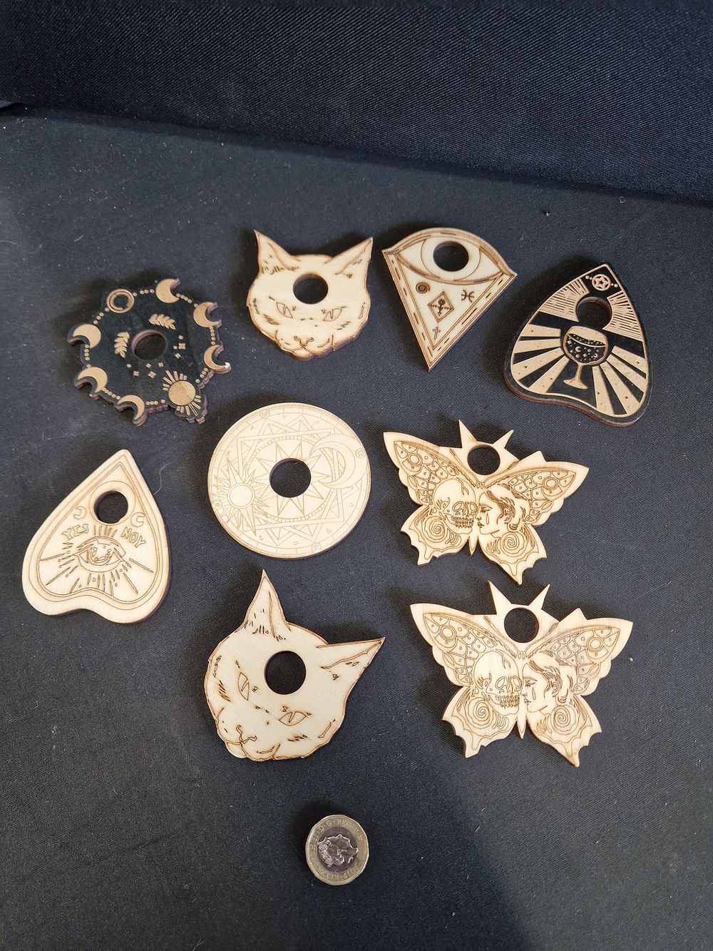 Lot 583: Wood Laser Cut Crystal Sphere Stands