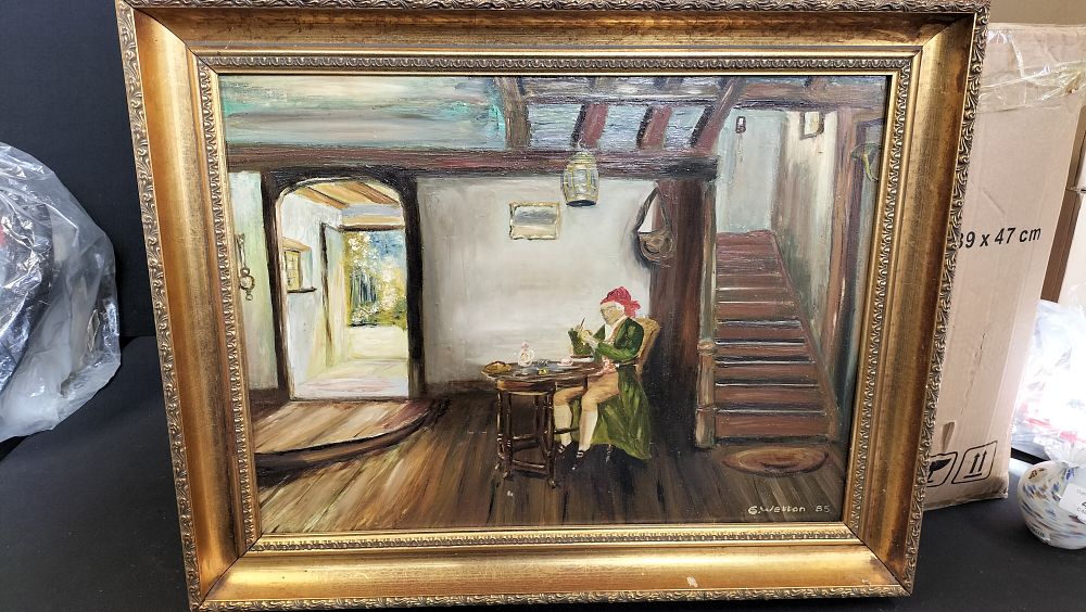 Lot 366: Framed Oil on Board Painting. Signed by G....