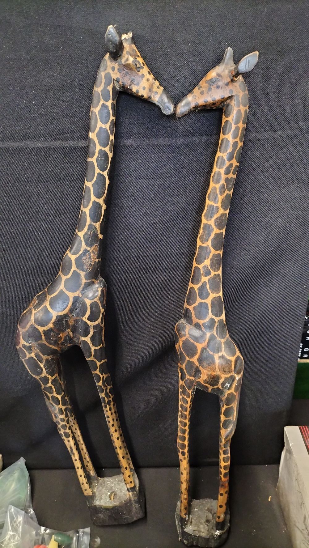 Lot 393: Two Wooden Giraffe statues. Some Damage 