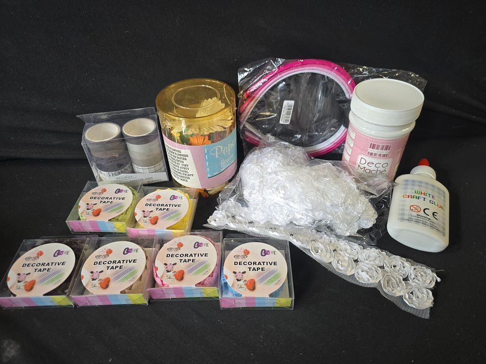 Lot 395: A selection of crafting items includes tapes and...