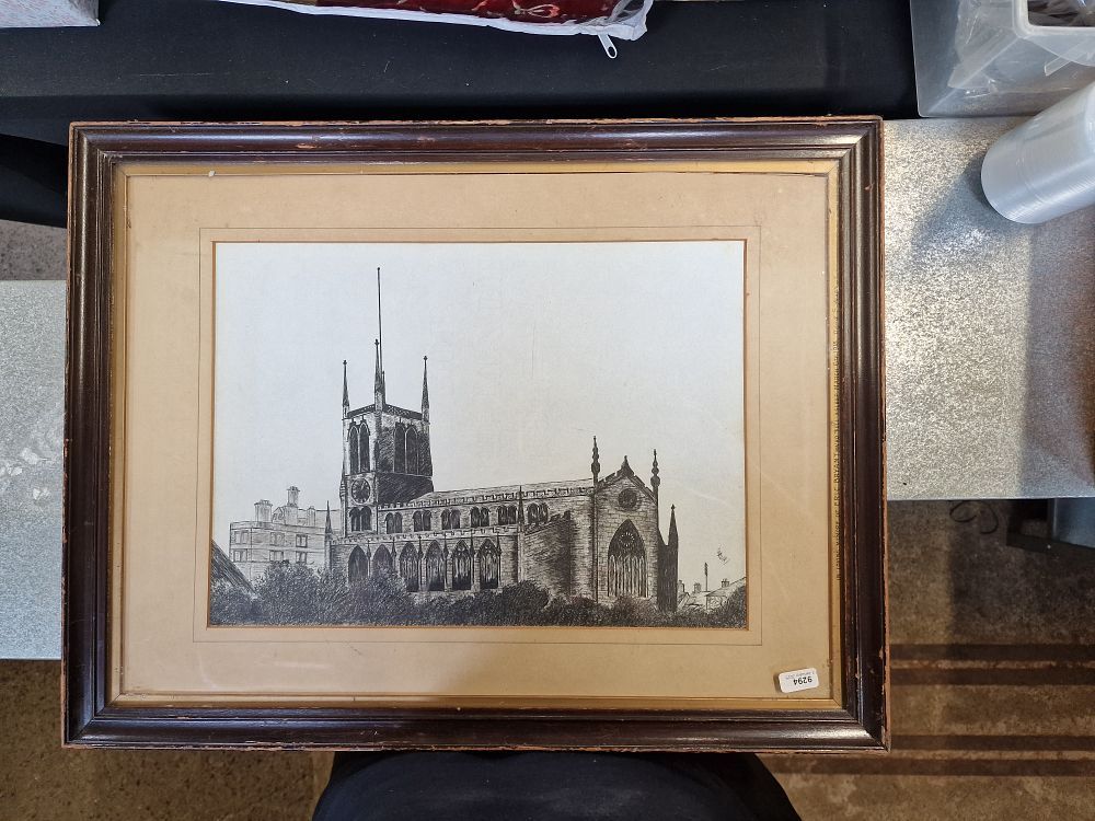 Lot 396: Vintage Framed Pen and Ink Drawing of Blackburn...