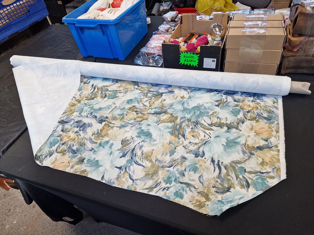 Lot 652: Roll of Material. Teal Baker Design. Approx 150cm x 6.1mt COLLECTION ONLY