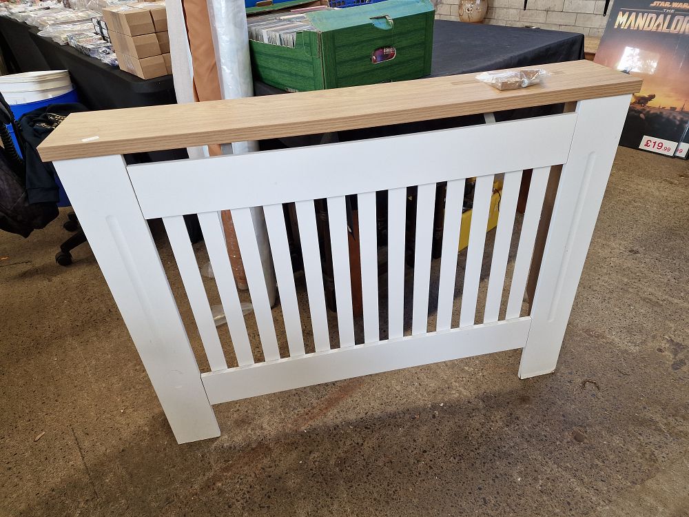Lot 657: Wooden Radiator Cover COLLECTION ONLY Internal Measurements Approx 104w x 80h x 16d cm includes wall fixings