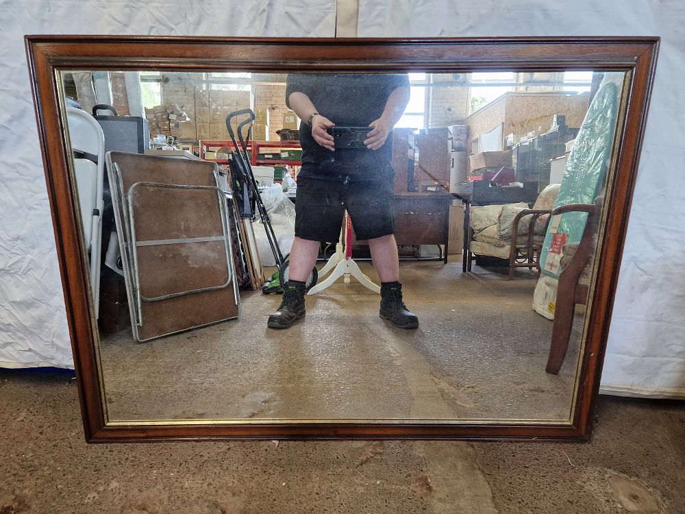 Lot 665: Large Wood Framed Mirror Approx 118x88cm COLLECTION ONLY