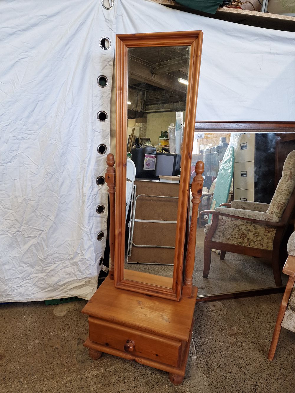 Lot 666: Pine Cheval Mirror and Drawer Approx 153cm Tall COLLECTION ONLY