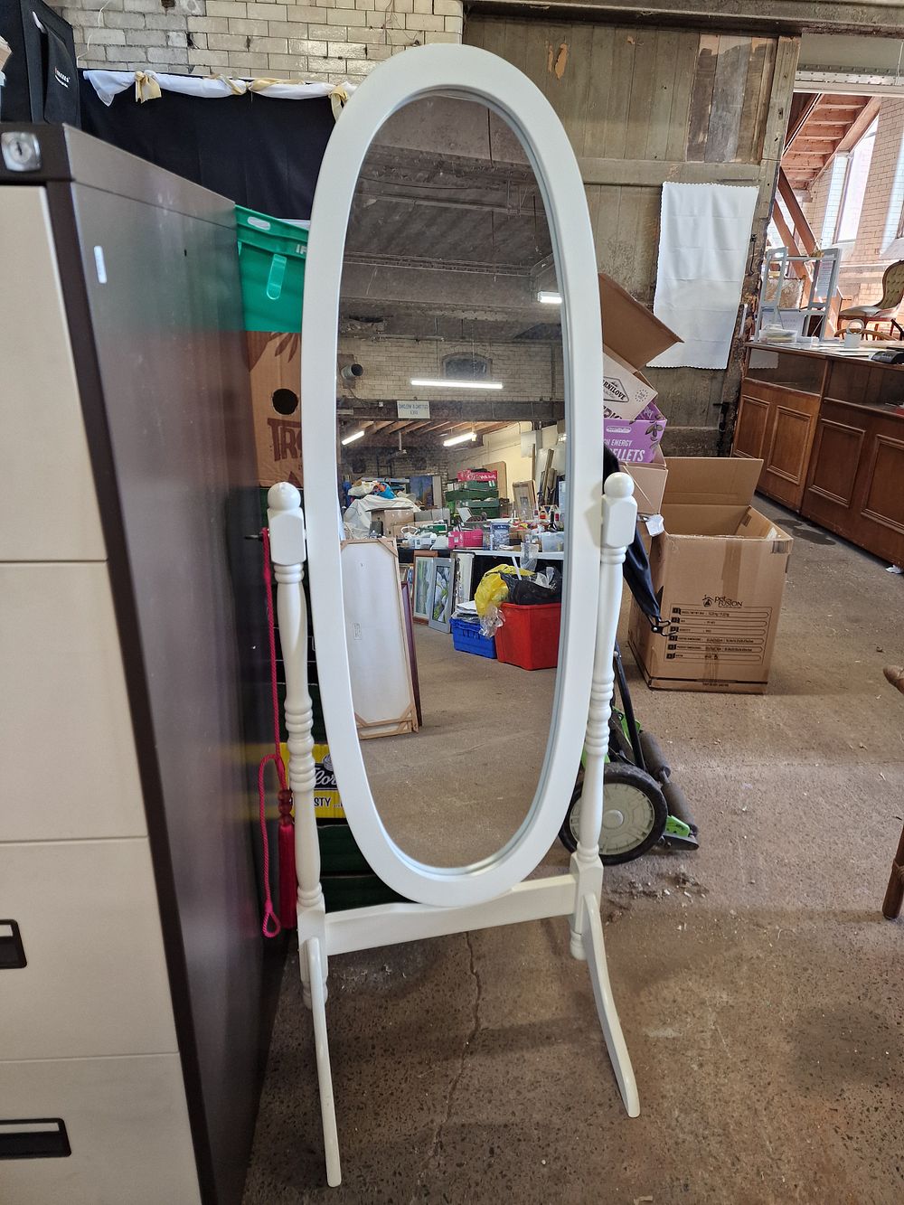 Lot 667: Freestanding Wooden Cheval Mirror Approx 150cm Tall COLLECTION ONLY