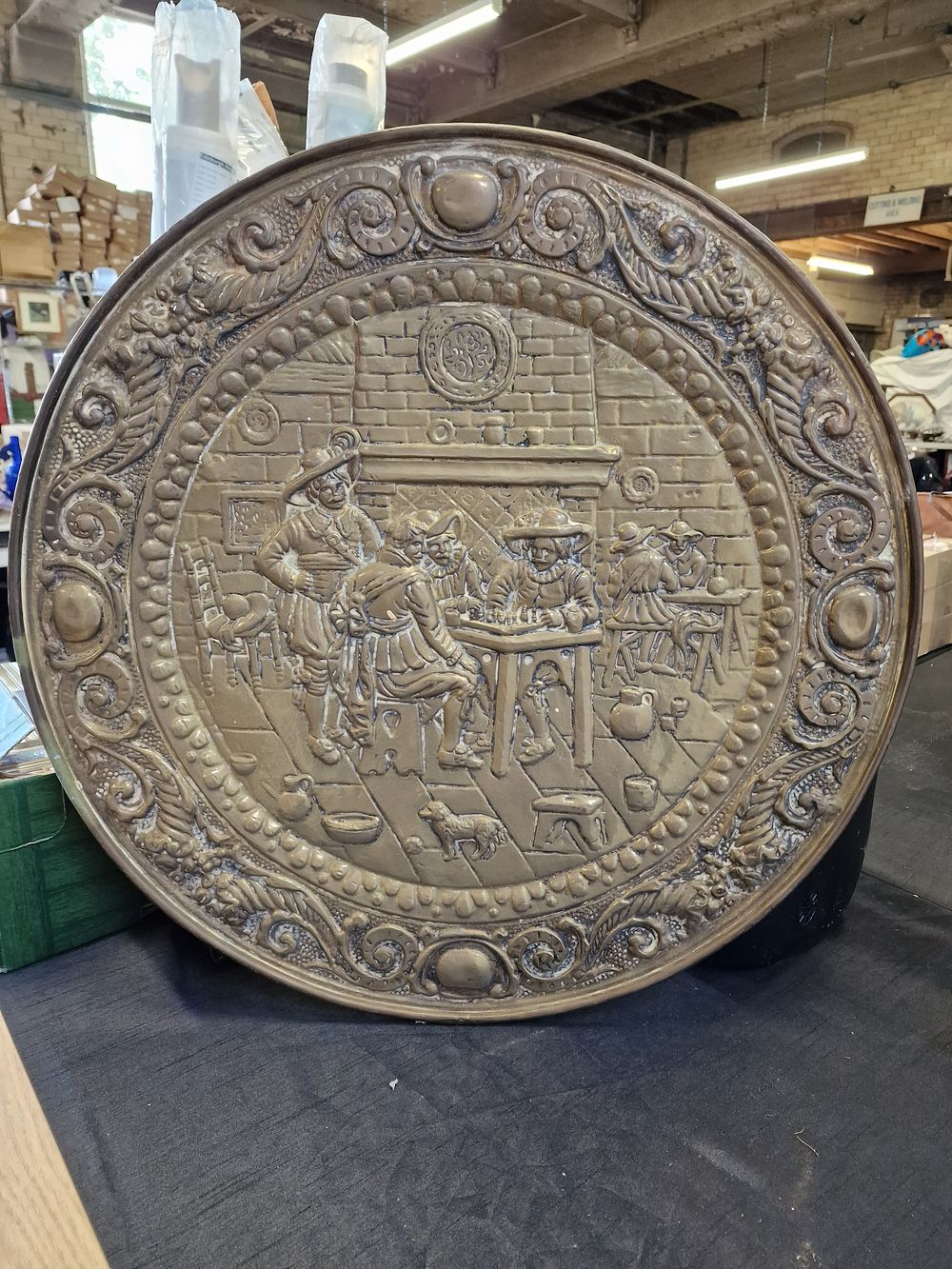 Lot 672: Large Brass Decorative Plate Approx 63cm COLLECTION ONLY