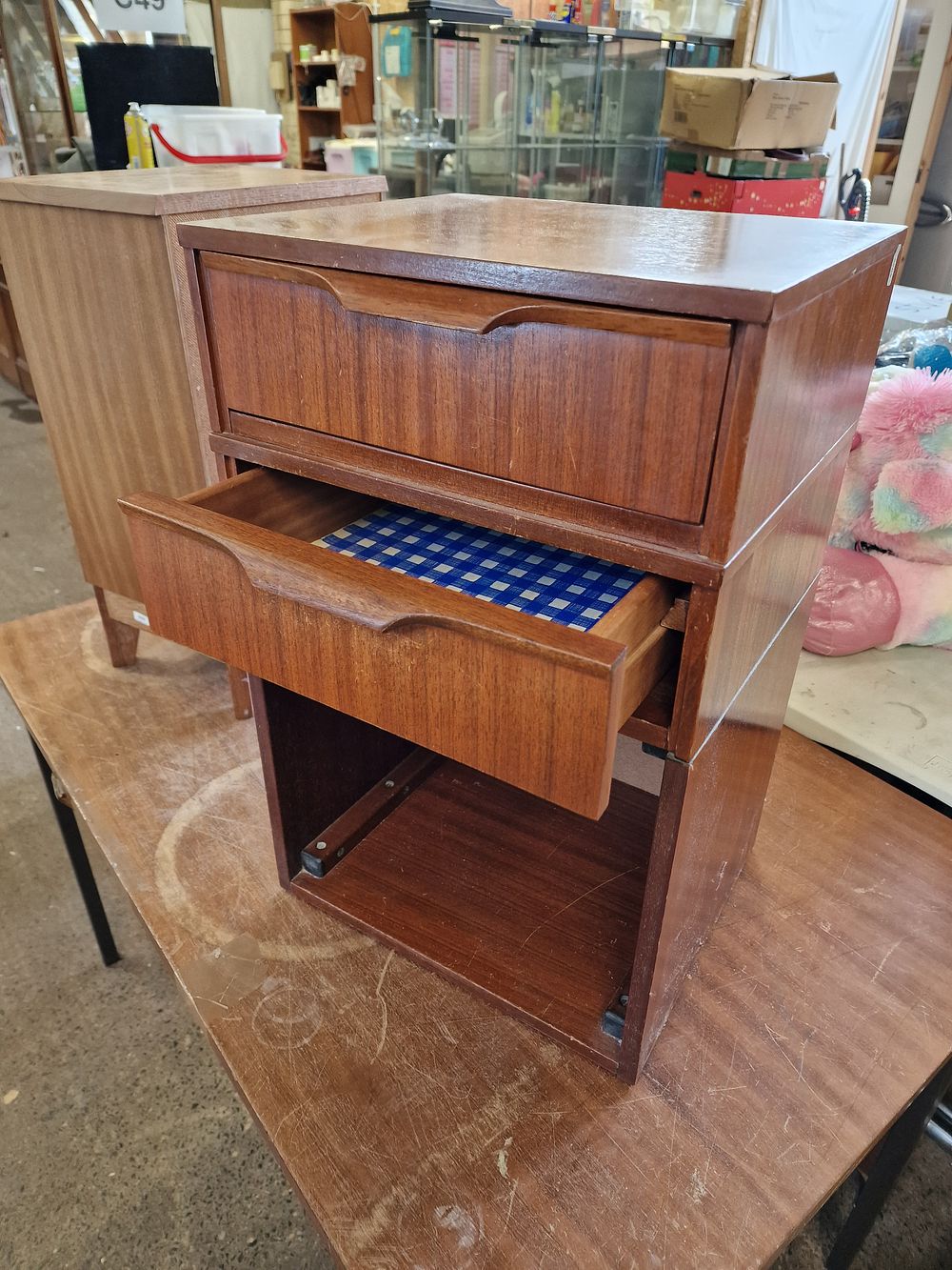 Lot 673: Small Wooden Bedside Table Approx 59h x 38w x31d COLLECTION ONLY