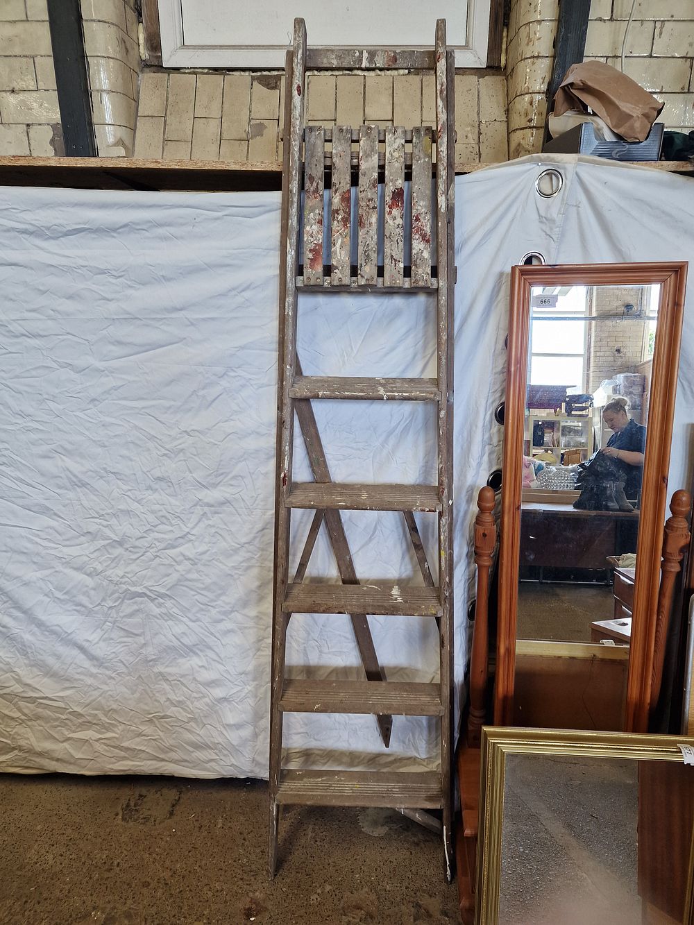 Lot 678: Vintage Wooden 6 Tread Stepladder COLLECTION ONLY Ideal for Upcycling