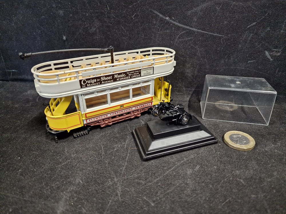 Lot 759: Vintage Oxford Diecast Motorbike & Sidecar and Corgi Tram