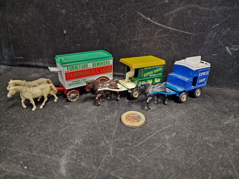 Lot 762: Three Vintage Lledo Days Gone Horse Drawn Vehicles