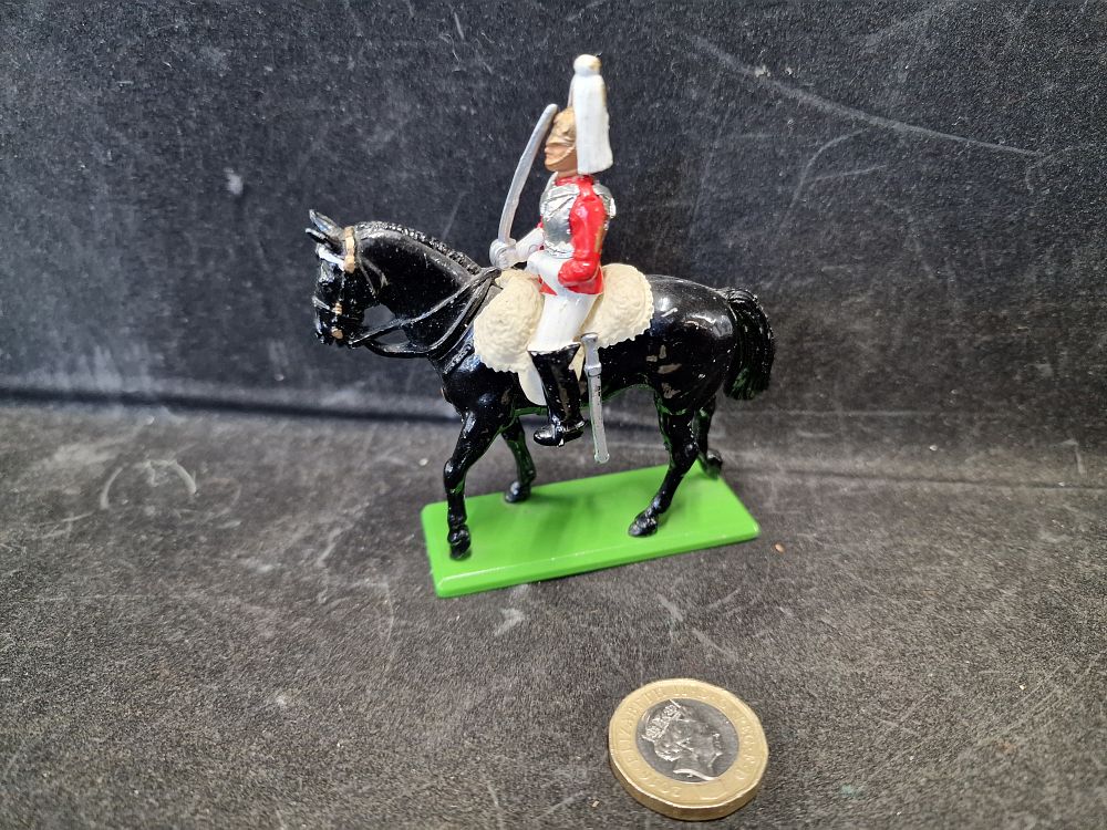 Lot 767: Vintage Britains Royal Life Guard Mounted Soldier on Horse Metal Model #41074 Play Worn