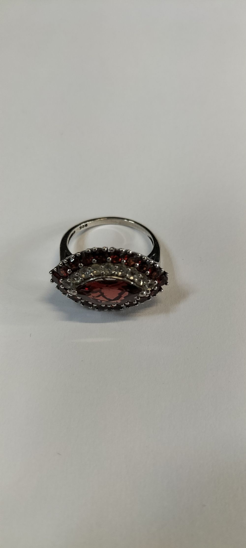 Lot 158: Sterling Silver Ring with Red and Clear Crystal...