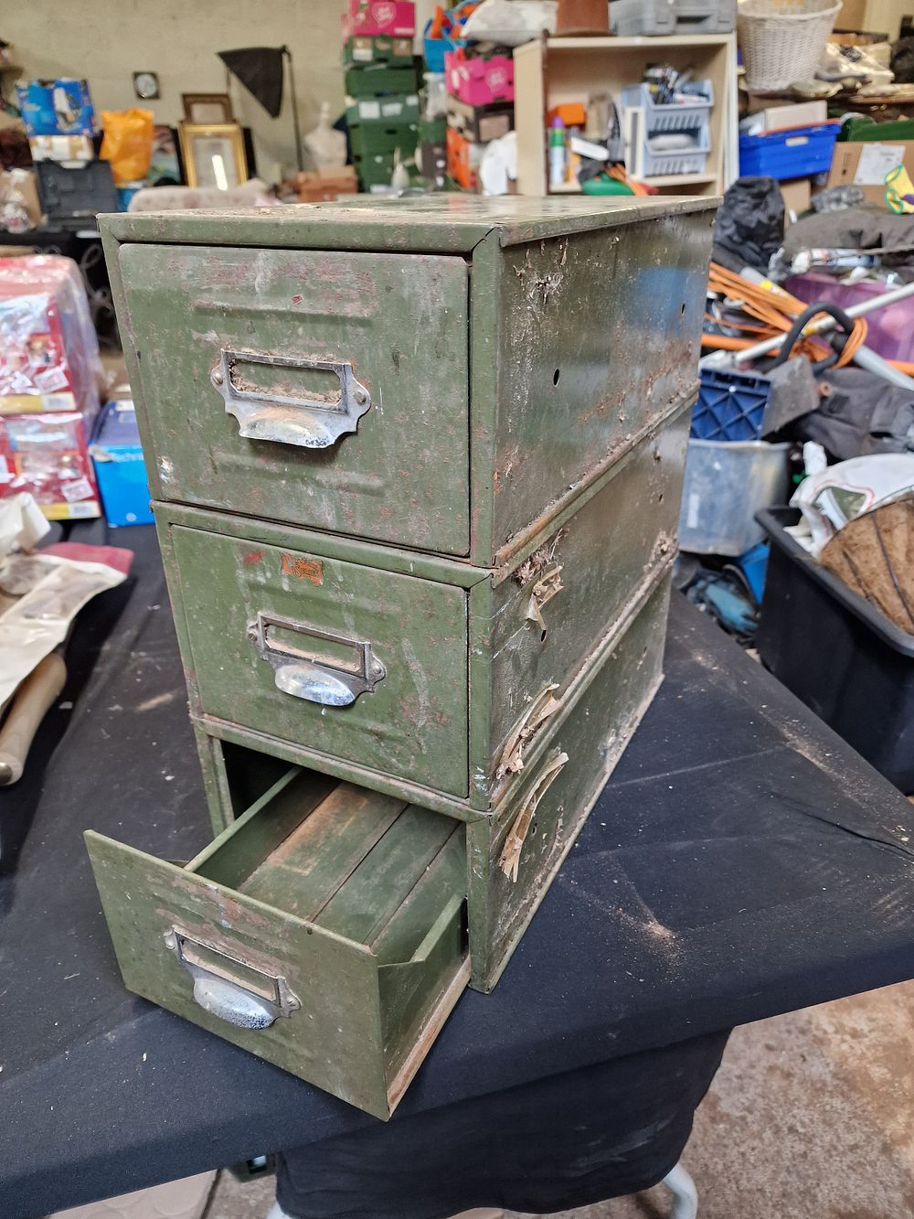 Lot 203: Three Vintage Veteran Series Metal Index Card Cabinets...