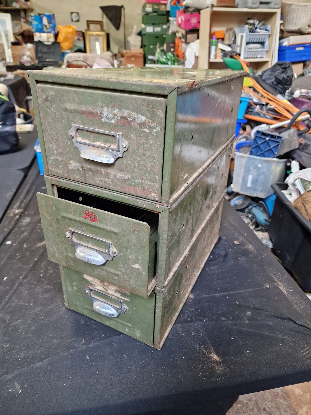 Lot 209: Three Vintage Veteran Series Metal Index Card Cabinets...