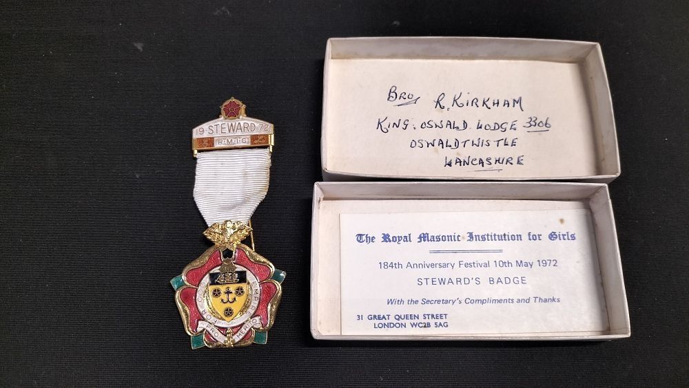 Lot 178: 1972 Masonic Steward Jewel Pin with original box
