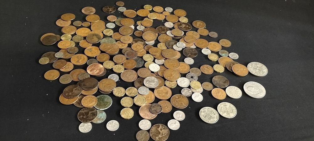 Lot 182: Collection of old coins including Churchill and half...