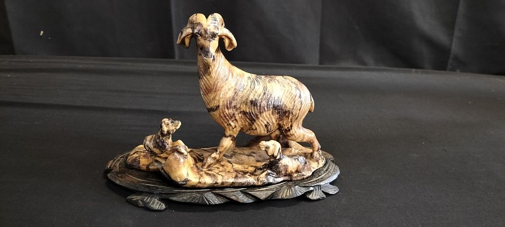 Lot 197: Carved Agate Sculpture of a Horned Goat and...