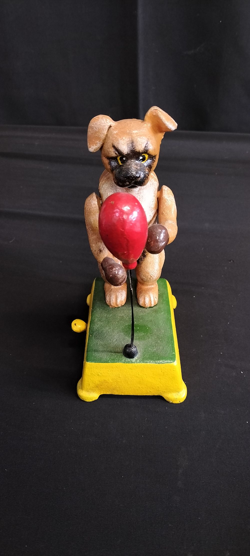 Lot 235: Cast Metal Mechanical Boxer Dog Boxing. Measures approx...