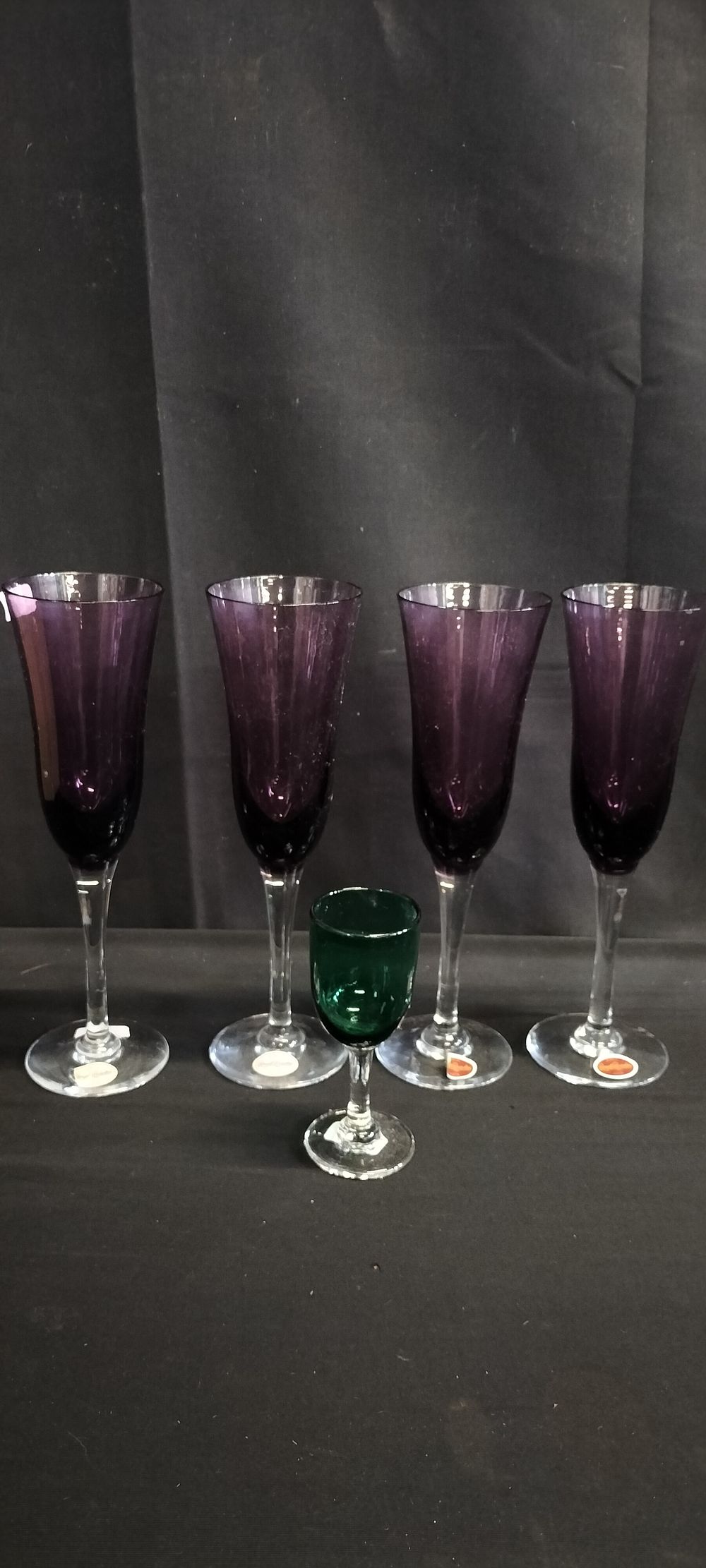 Lot 248: 5 Brierley Crystal Amethyst Glasses and a Green...