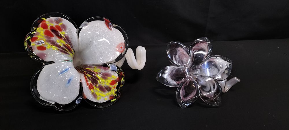 Lot 258: Two Art Glass Flowers One Has Silver Speckles,...