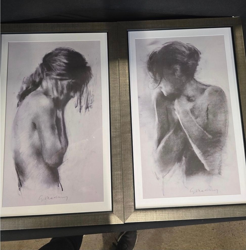 Lot 287: Two black and white peint pictures of a...