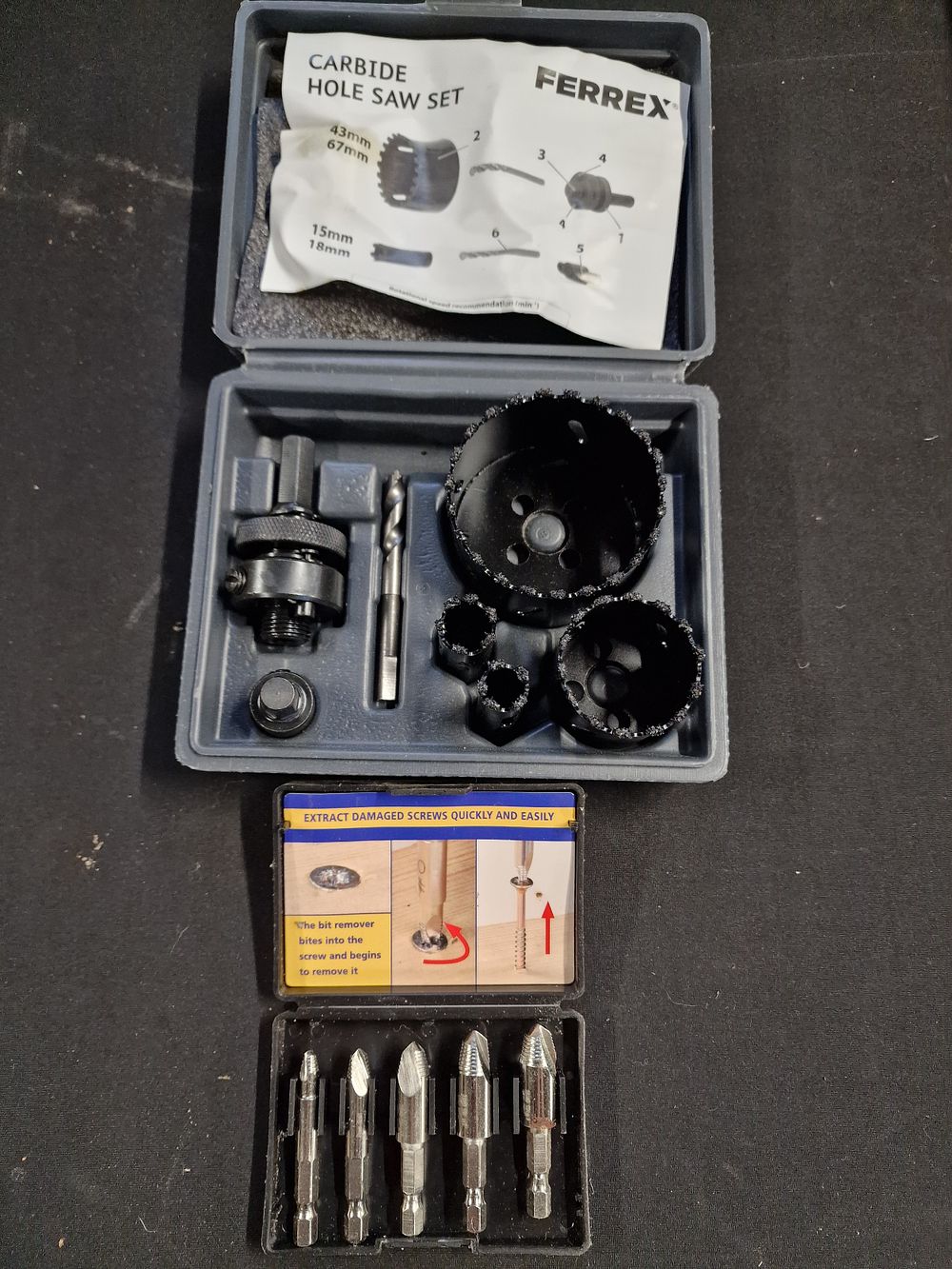 Lot 540: Ferrex Carbide Holesaw Set and Powercraft Damaged Screw...