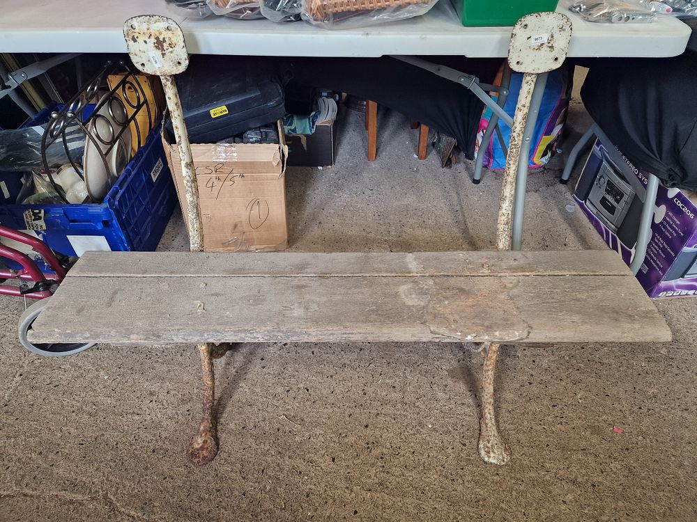Lot 682: Vintage Bench with Cast Iron Legs COLLECTION ONLY...