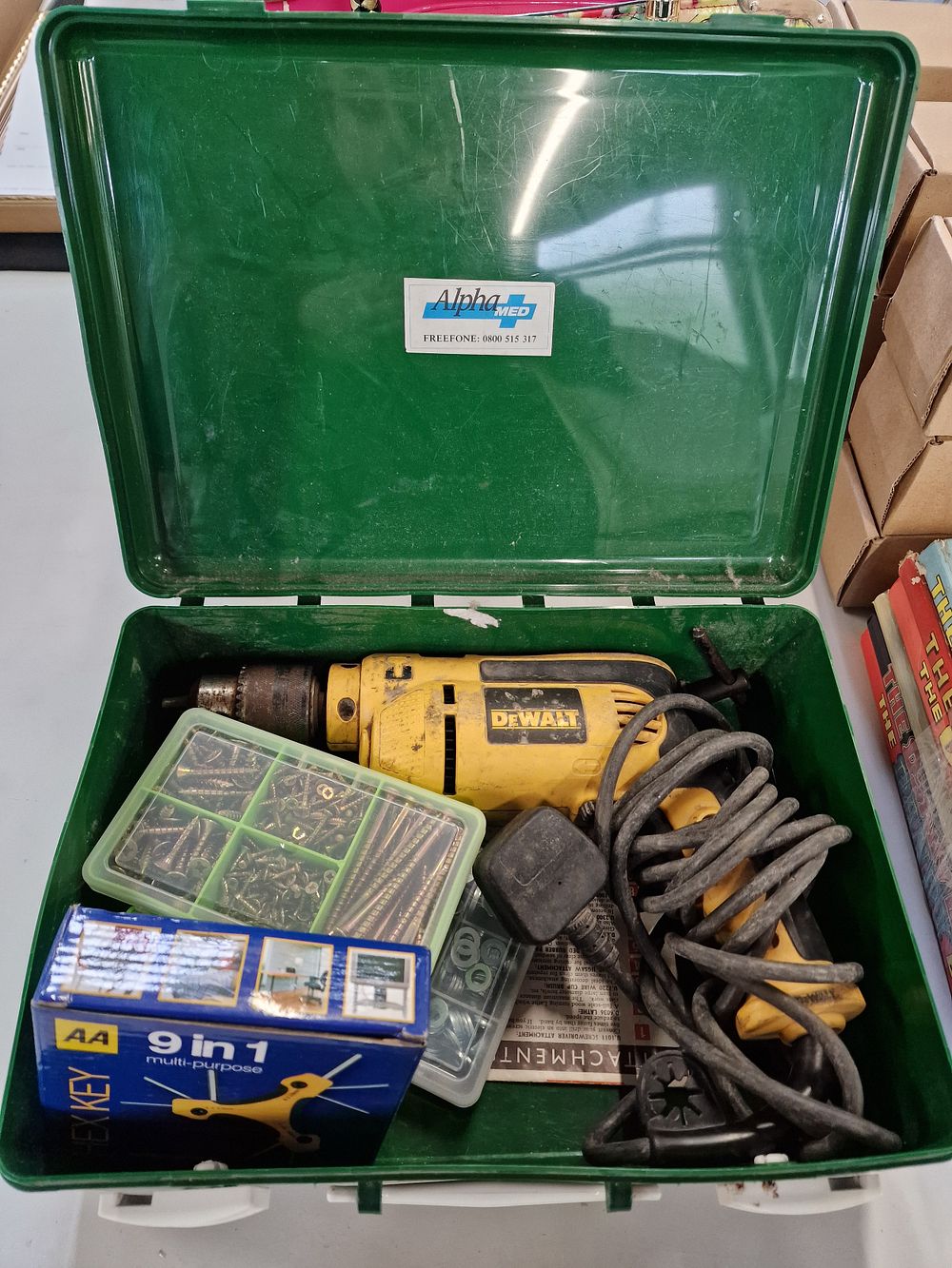 Lot 696: Dewalt Hammer Drill, Fixings and 9in1 Hex Key
