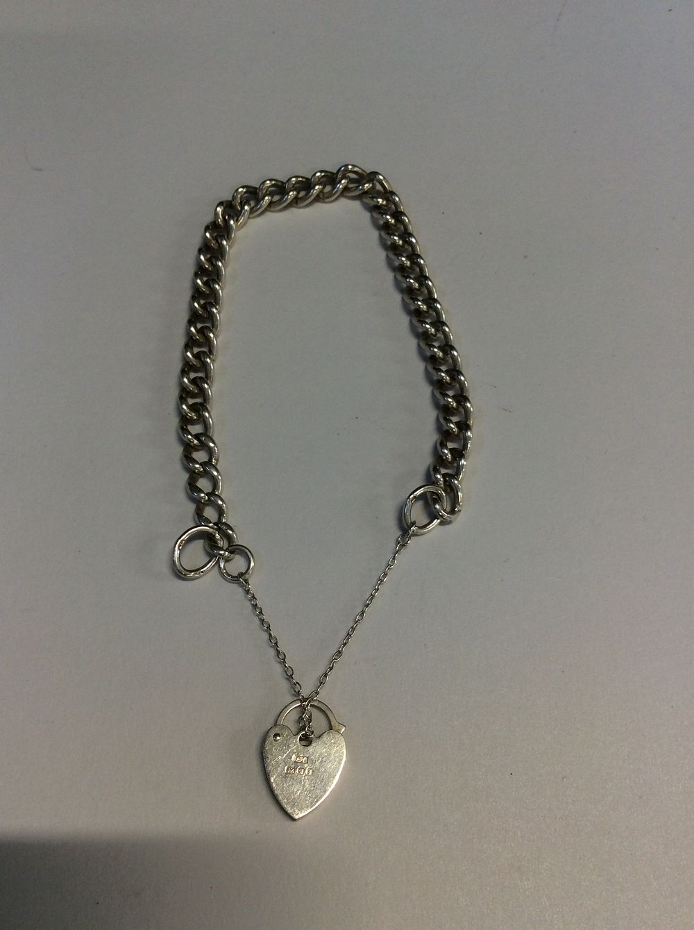 Hallmarked Sterling Silver Curb Link Bracelet with Heart Padlock