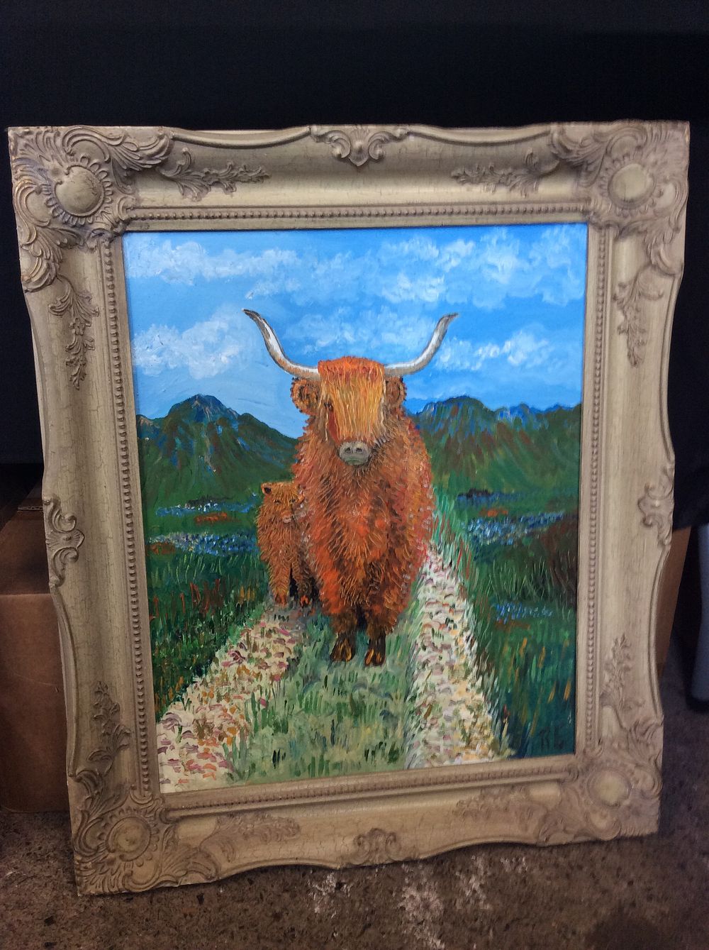 Lot 630: Framed Oil on Canvas of a Highland Cow...