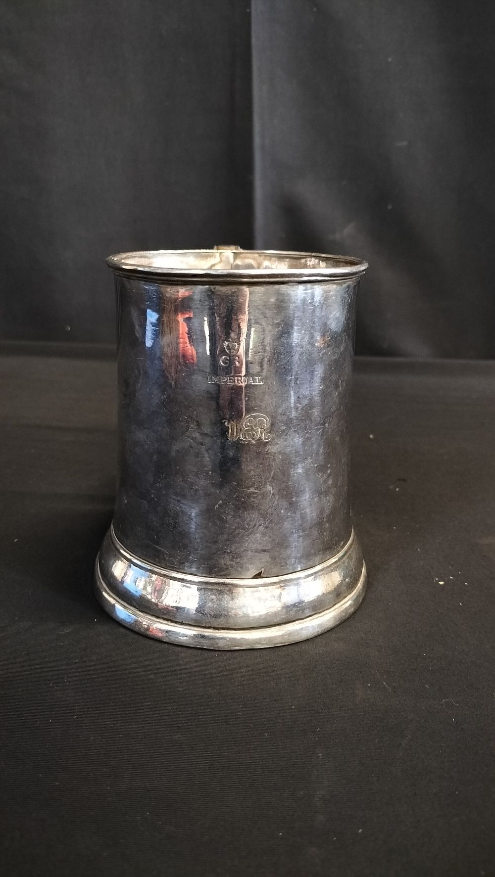 Lot 631: Silver Plated Monogrammed Tankard