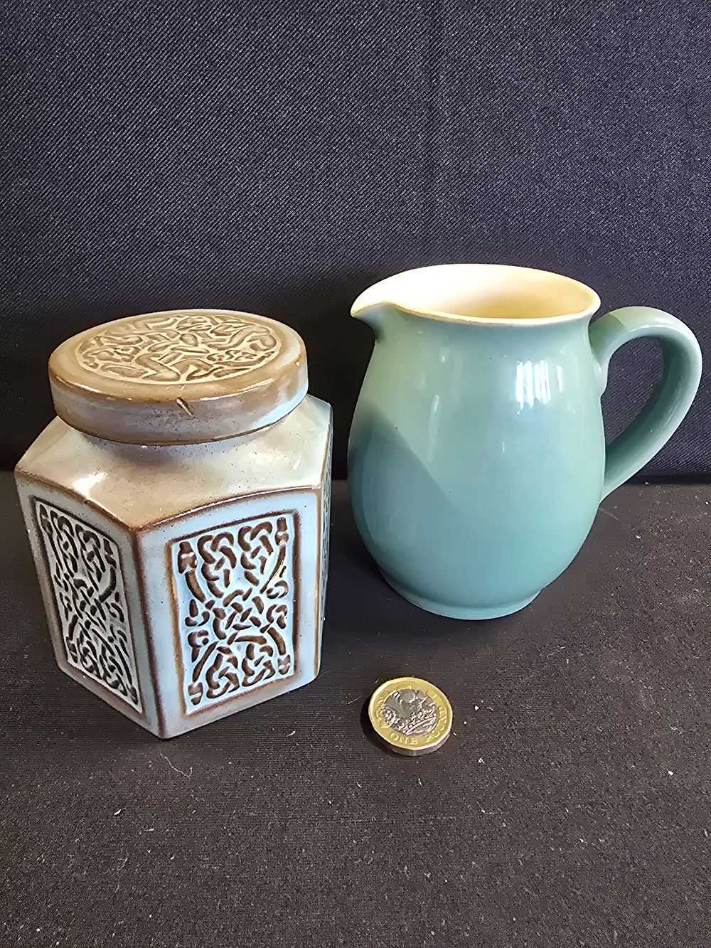Lot 643: Denby half pint jug and hand made ceramic storage jar1