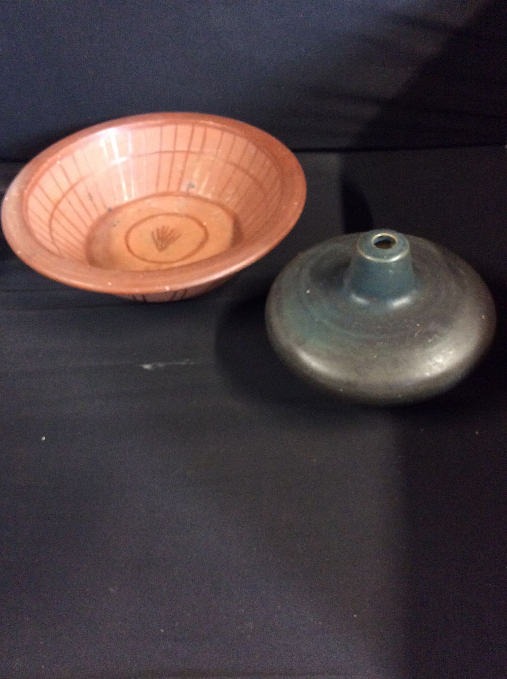 Lot 661: Two Pottery Items. Bowl and a Green Dry...