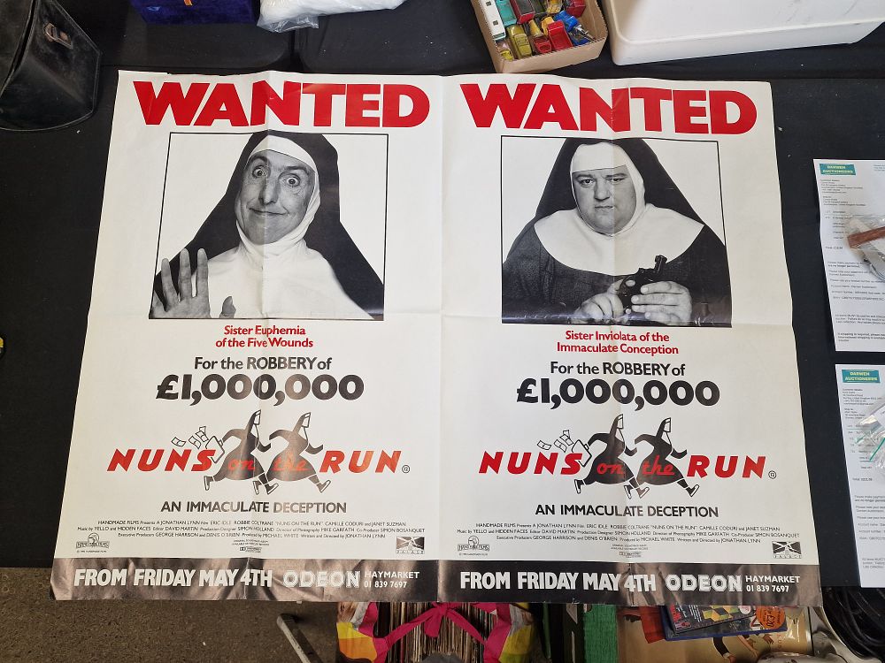Lot 692: Vintage Nuns on the Run (1990) Cinema Advertising Poster Approx 101x77cm Robbie Coltrane & Eric Idle