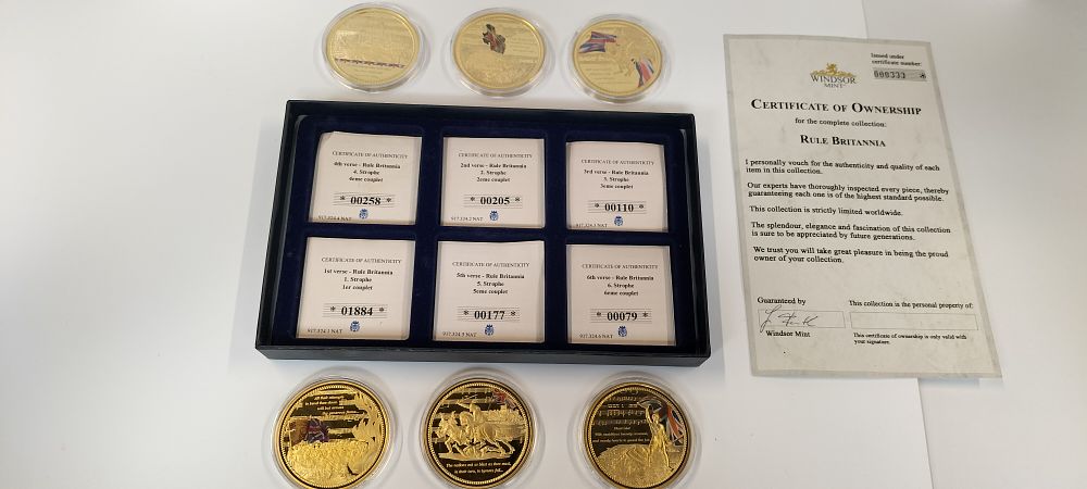 Lot 155: Windsor Mint Six Gold Plated Coins in Original...
