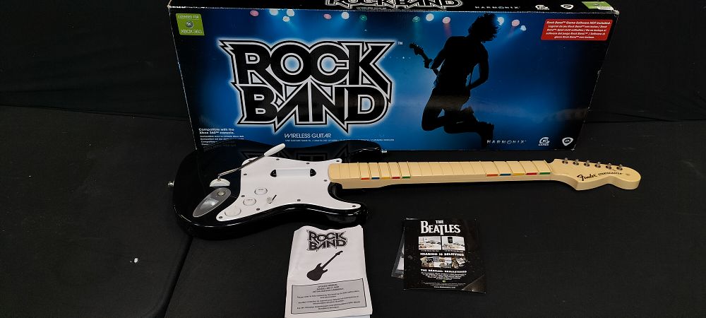 Lot 175: X-Box 360 RockBand Harmonix Fender Stratocaster Wireless Guitar...